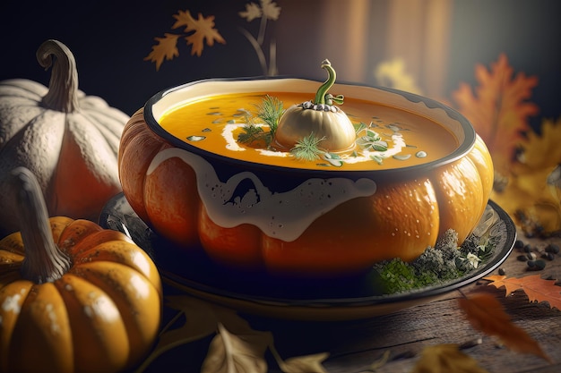 Soupe à la citrouille diététique fraîche Illustration AI Générative