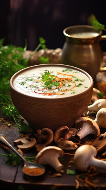 La soupe à la crème de champignons est un type simple de soupe où un roux de base est dilué avec de la crème ou du lait