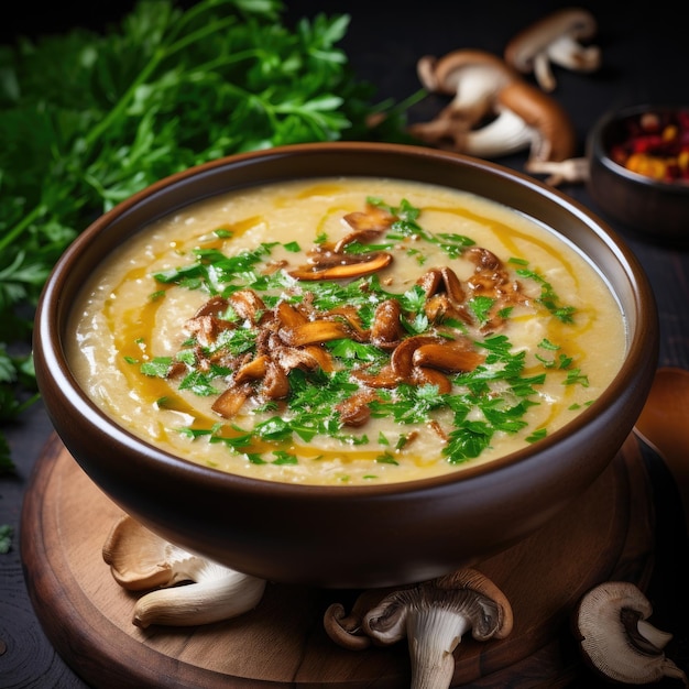 Soupe à la crème de champignons frais chanterelles