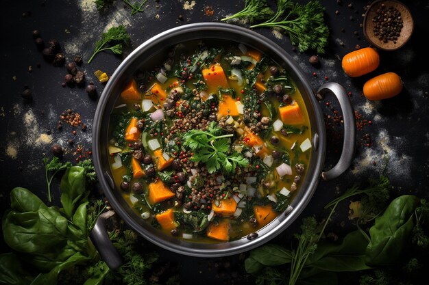 Soupe à faible teneur en sodium Bouillon de légumes avec lentilles