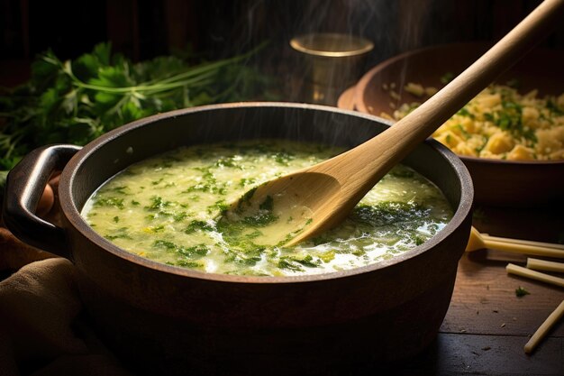 Soupe faite maison à la cuillère de bois