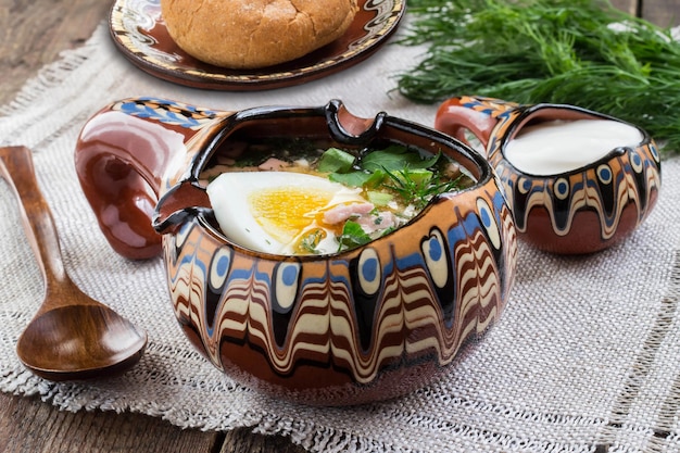 Soupe froide russe de printemps okrochka