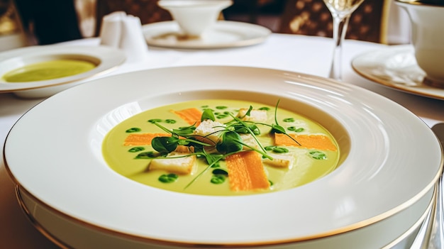 Photo soupe de légumes dans un restaurant de la campagne anglaise cuisine exquise menu art culinaire nourriture et fine cuisine