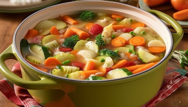 Soupe de légumes frais un déjeuner végétarien maison sain et délicieux généré par l'intelligence artificielle