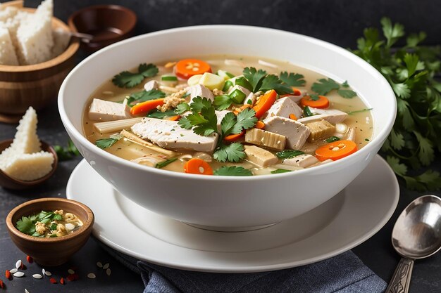 soupe de légumes frais avec ragoût de bœuf braisé