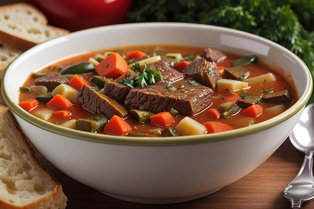 soupe de légumes frais avec ragoût de bœuf braisé