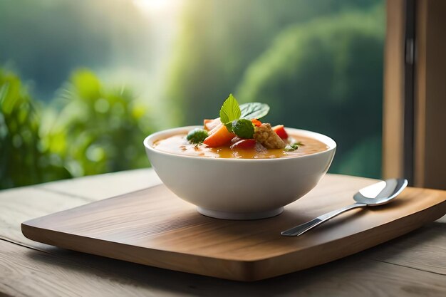 Soupe de lentilles rouges avec une tranche de citron et des miettes de pain