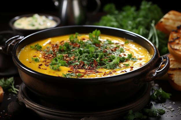 Photo soupe de lentilles rouges turques avec menthe et poivre d'alep