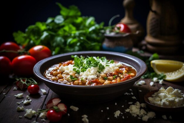 Soupe mexicaine épicée de pozole avec hominy