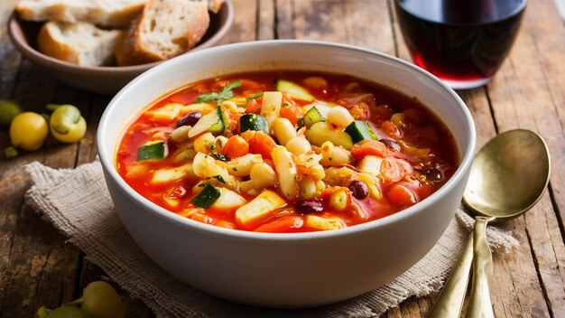 La soupe de minestrone est sur la table.