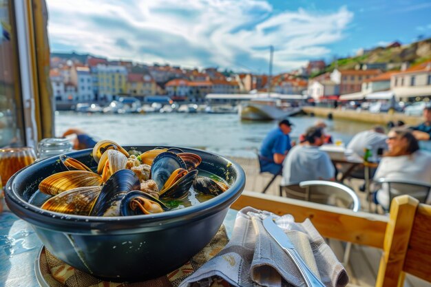 Photo soupe de moules chowder de moules dîner de coquillages avec des moules pâte de fruits de mer soupe de mollusques