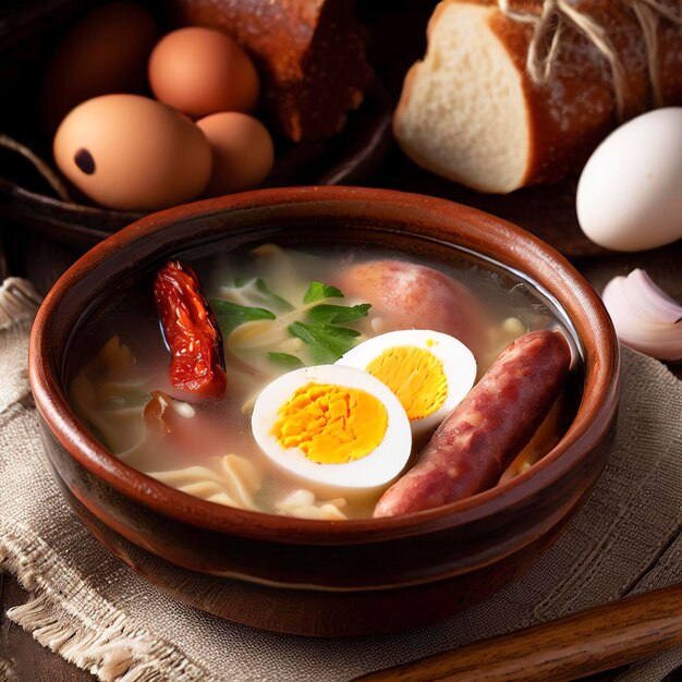 Soupe de Pâques polonaise avec oeuf et saucisse