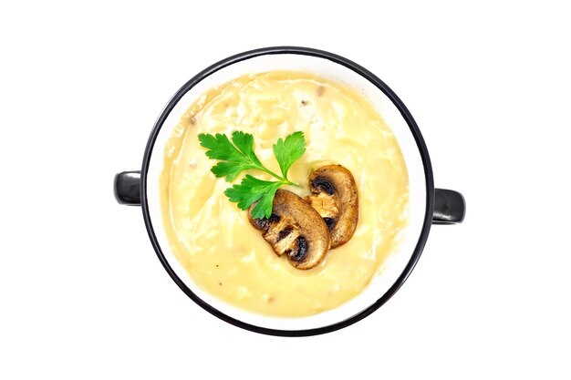 Soupe-purée de champignons aux champignons dans un bol isolé