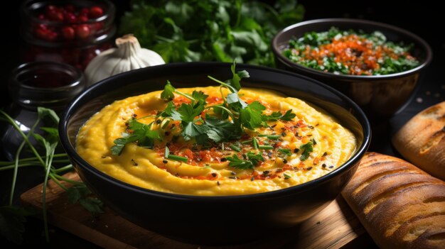 Soupe de purée de lentilles aux carottes et salade de légumes