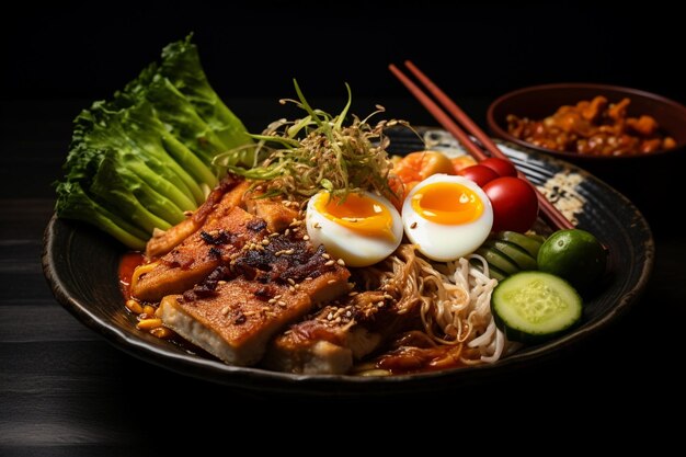 Soupe de ramen avec des œufs de bœuf isolés sur un fond transparent png