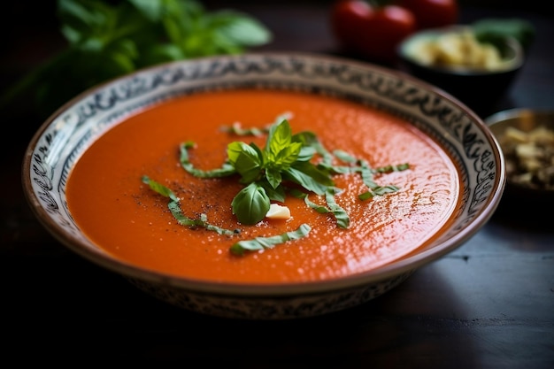 Soupe de Tomate au Basilic Gaspacho Generative Ai