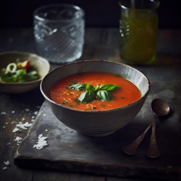 Soupe de tomates au gaspacho de basilic