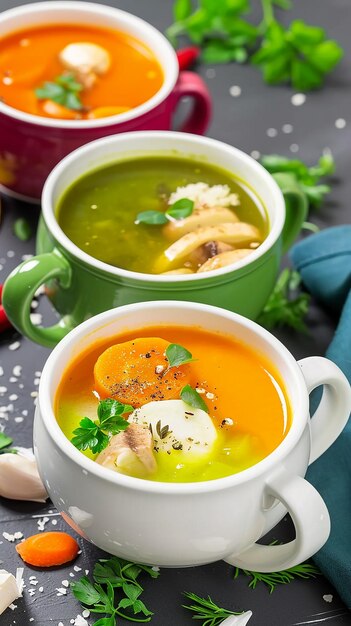 Photo soupes de légumes colorées nourriture saine dans un bol