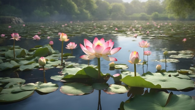 La source d'eau avec des fleurs de lotus dans l'étang est très belle