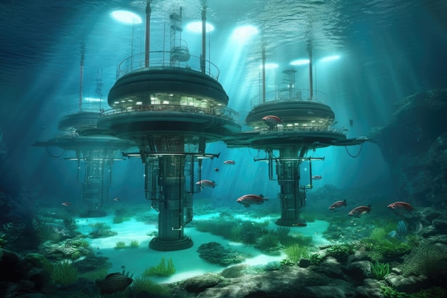 Sources d'énergie durables alimentant une base sous-marine créée avec des sources d'énergie génératives