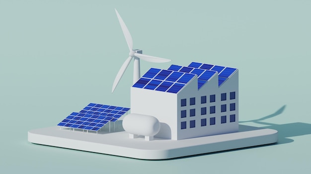 sources d'énergie renouvelables éoliennes et panneaux solaires système photovoltaïque énergie concept 3d