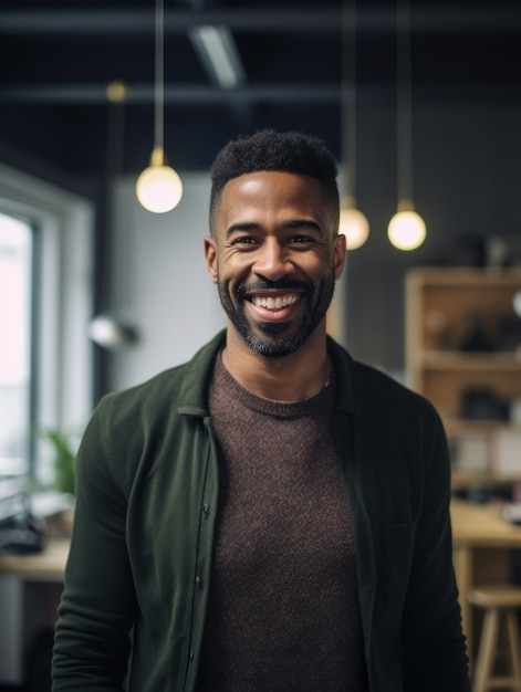 Souriant heureux homme afro-américain regardant la caméra