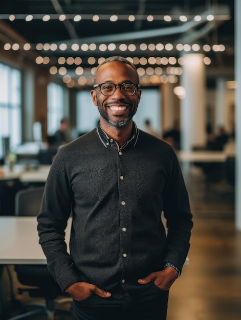 Souriant heureux homme afro-américain regardant la caméra