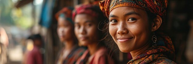 Souriantes Jeunes Femmes Asiatiques Tenant Une Image De Fond Indonésien