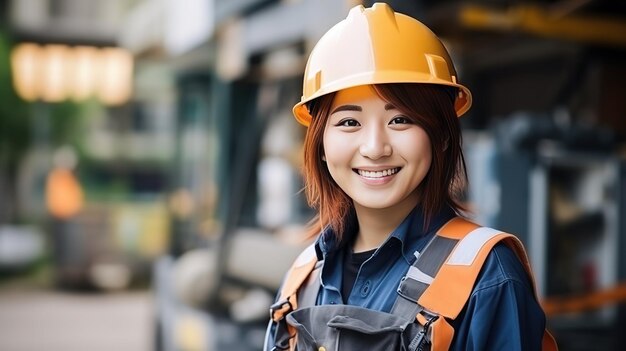 Le sourire d'une belle ouvrière de la construction japonaise