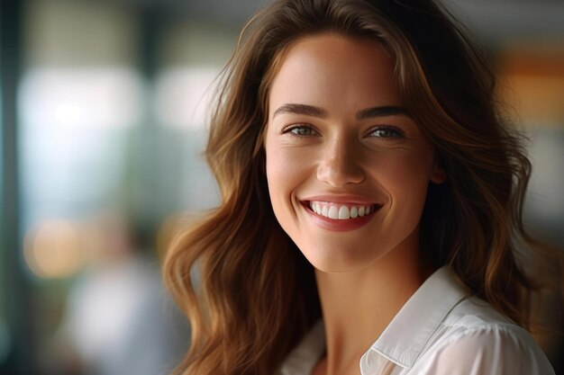 Le sourire blanc d'une belle femme étonne l'IA générative