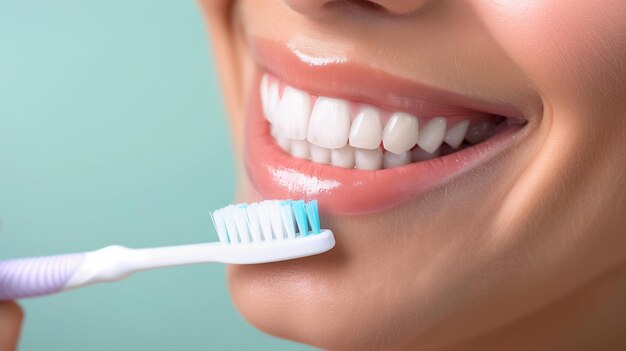 Le sourire blanc de neige d'une fille avec une brosse à dents