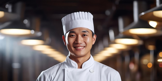 Le sourire d'un chef asiatique dévoué reflète son amour pour le métier.