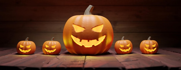 Sourire de citrouille d'Halloween et yeux effrayants Lanternes rougeoyantes sur fond sombre