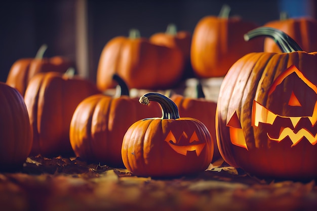 Sourire de citrouille pour Halloween et yeux effrayants pour la fête Plan de citrouille d'Halloween avec yeux illustration raster de rendu 3D