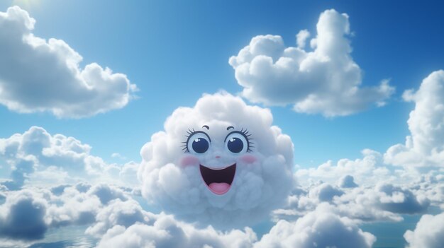 Sourire et délicieux visage heureux de nuage et beau ciel bleu ensoleillé