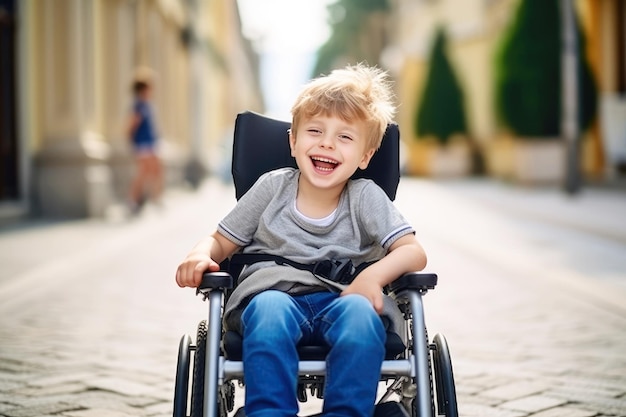 Un sourire ensoleillé dans la rue pour un jeune garçon paraplégique