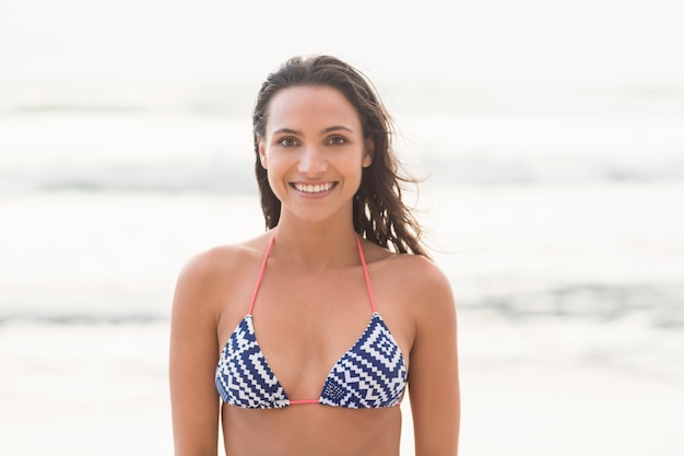 Sourire jolie brune posant en bikini