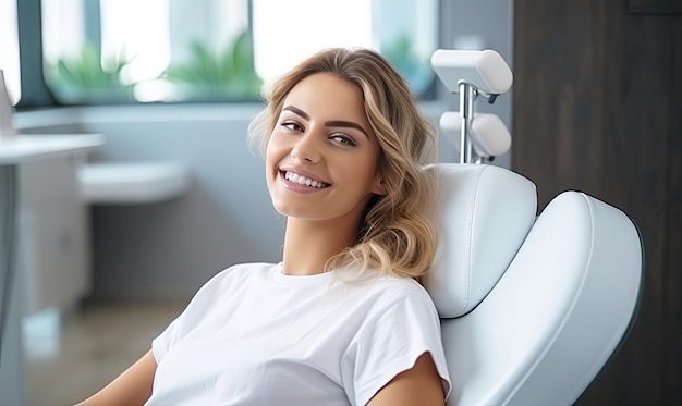 Photo le sourire joyeux d'une femme lors d'une intervention dentaire