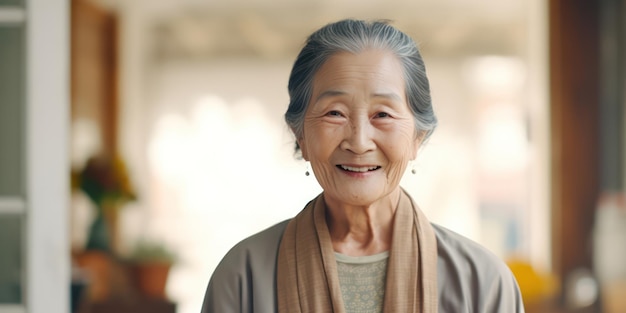 Un sourire joyeux sur le visage d'une vieille femme asiatique souriante rayonne de positivité