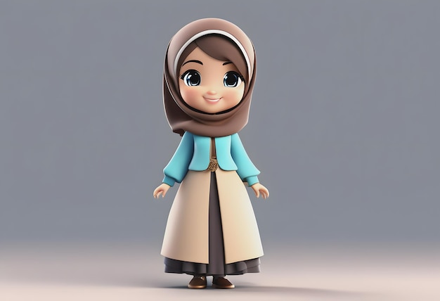 Sourire mignon de fille musulmane de personnage 3D