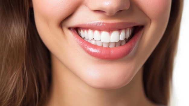 Le sourire sain et parfait d'une femme isolée sur un fond blanc