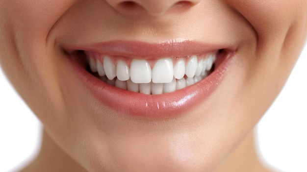 Le sourire sain et parfait d'une femme isolée sur un fond blanc