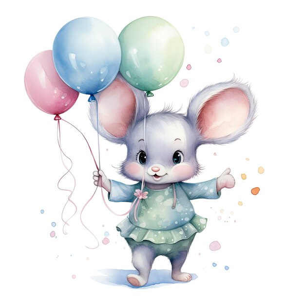 Souris à aquarelle avec des ballons