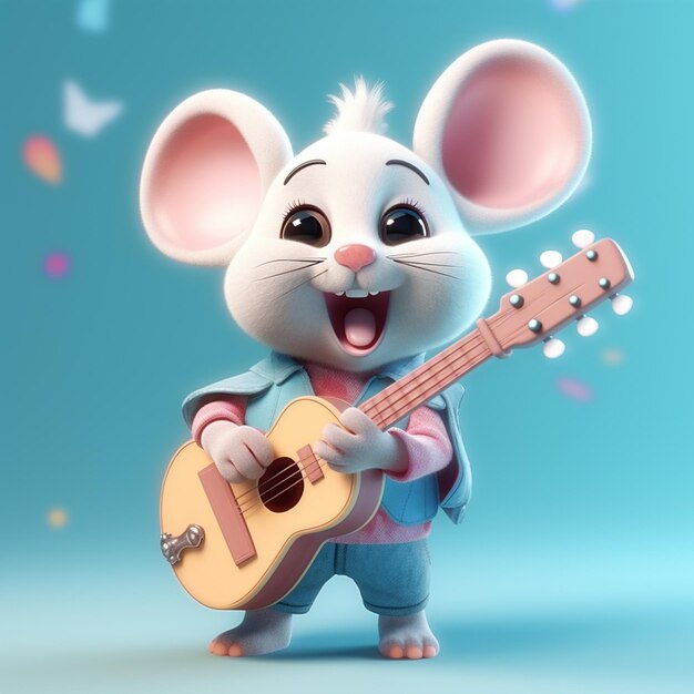 Photo souris arrafée jouant de la guitare et chantant avec des confettis