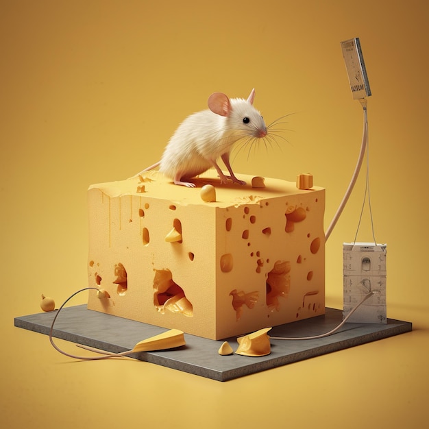 Une souris assise sur un morceau de fromage image ai générative