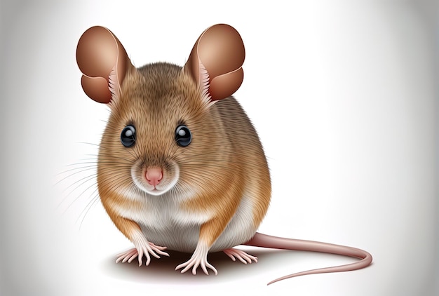 Souris aux oreilles rondes isolées sur fond blanc