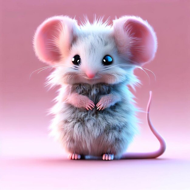 Une Souris Avec De Grandes Oreilles Roses Se Dresse Sur Un Fond