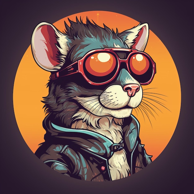 Une souris bizarre dans des lunettes d'aviateur Une illustration rétro funky