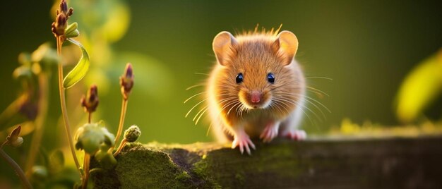 une souris brune assise au sommet d'une clôture en bois