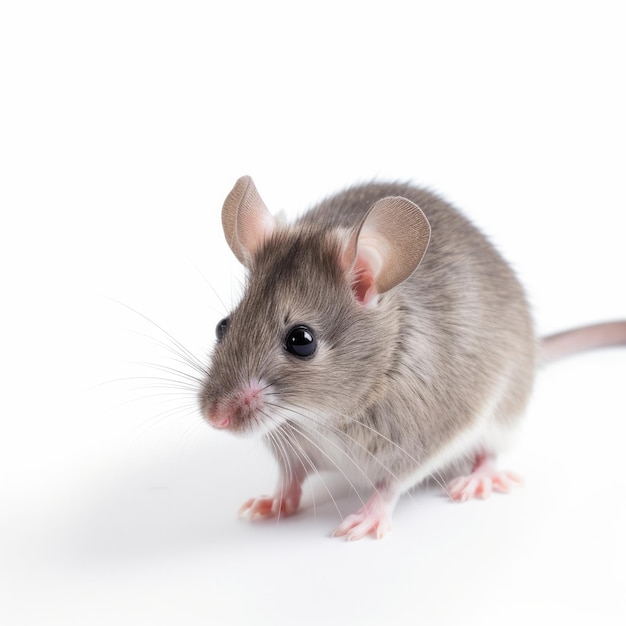 Une souris brune et grise avec un fond blanc